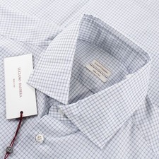 Luciano Barbera NWT Dress Shirt Size 43 XL In White With Blue Grid Plaid