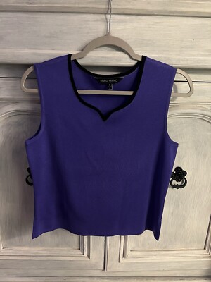 Ming Wang Purple & Black Sweetheart Neckline Knit Sleeveless Sweater Tank Blouse