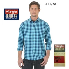 WRANGLER NEW Blue Aqua True Fit Long Sleeve Cotton Button Shirt Big 3XL QCO