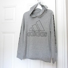 NEW BOYS ADIDAS LOGO LIGHTWEIGHT JERSEY HOODED SHIRT TOP HOODIE SZ 5 GRAY
