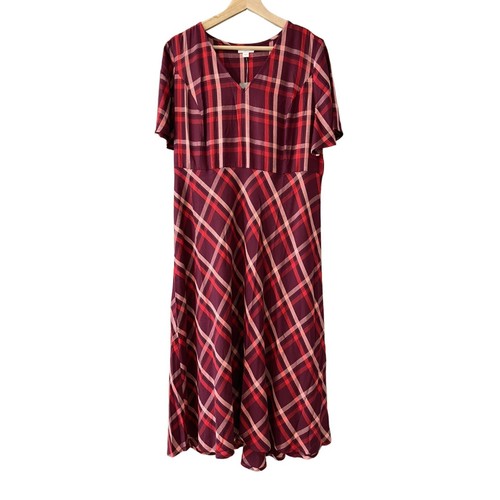 J. Jill Women's Midi Dress Medium Short Sleeves Plaid Office Workwear Preppy
