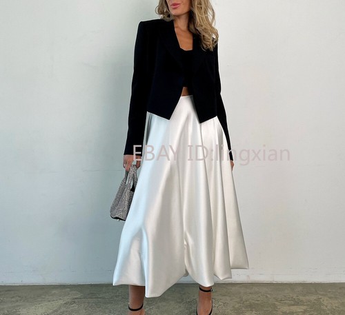 Womens Autumn Solid Color Fashion High Waist Elegant Temperament Bright Skirt - Picture 8 of 15