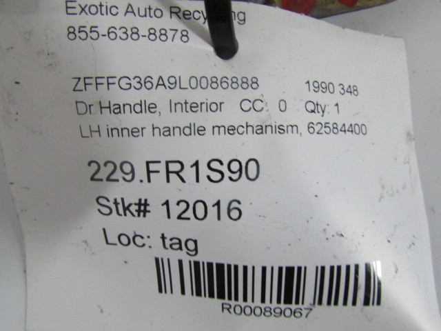 Ferrari 348, LH, Left Inner Handle Mechanism, Used, P/N 62584400