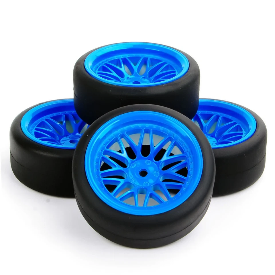 1/10 RC Model Car 1:10 Drift Tires&Blue Wheel Rim 12mm Hex For HPI HSP  4PCS - Image 2 of 4