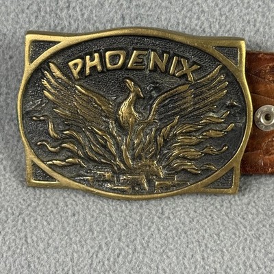 Vintage Heritage Mint Phoenix Belt Buckle Mens Gold Western Solid Brass 1976