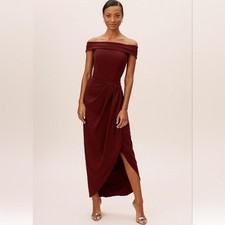 BHLDN anthropologie Thompson Burgundy Off The Shoulder Midi Dress Size 2