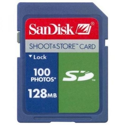 Sandisk Secure Digital Card 128MB - Shoot & Store - 200 Pictures (SDSDS-128-A99)
