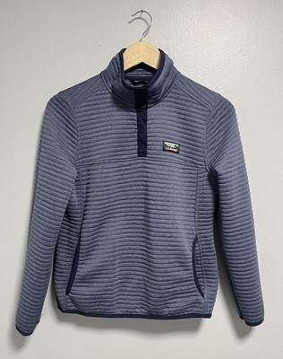 LL Bean Blue Airlight Knit 1/4 Snap Mock Neck Pullover Quilted Ribbed XS Petite