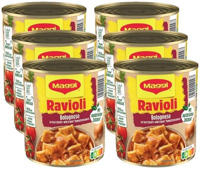 MAGGI Ravioli Bolognese, leckeres Fertiggericht mit würzigem Fleisch, (6 x 800g)