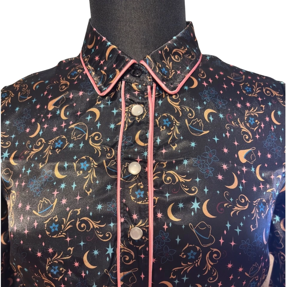 Nuevo Vestido Camisa Manga Larga Estampado Estrella Luna Celestial Negro Wrangler Niñas XL Foto 2 de 4