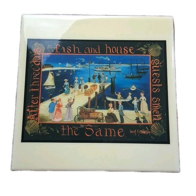 Ceramic Tile Wall Hanging Art ''After Three Days, Fish And House,..., 7 3/4''
