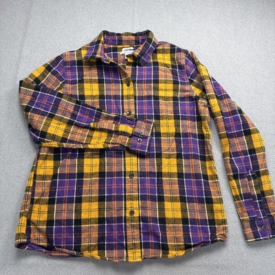 LL Bean Womens Medium Relaxed Fit Button Up Flannel Shirt Scotch Plaid Outdoors