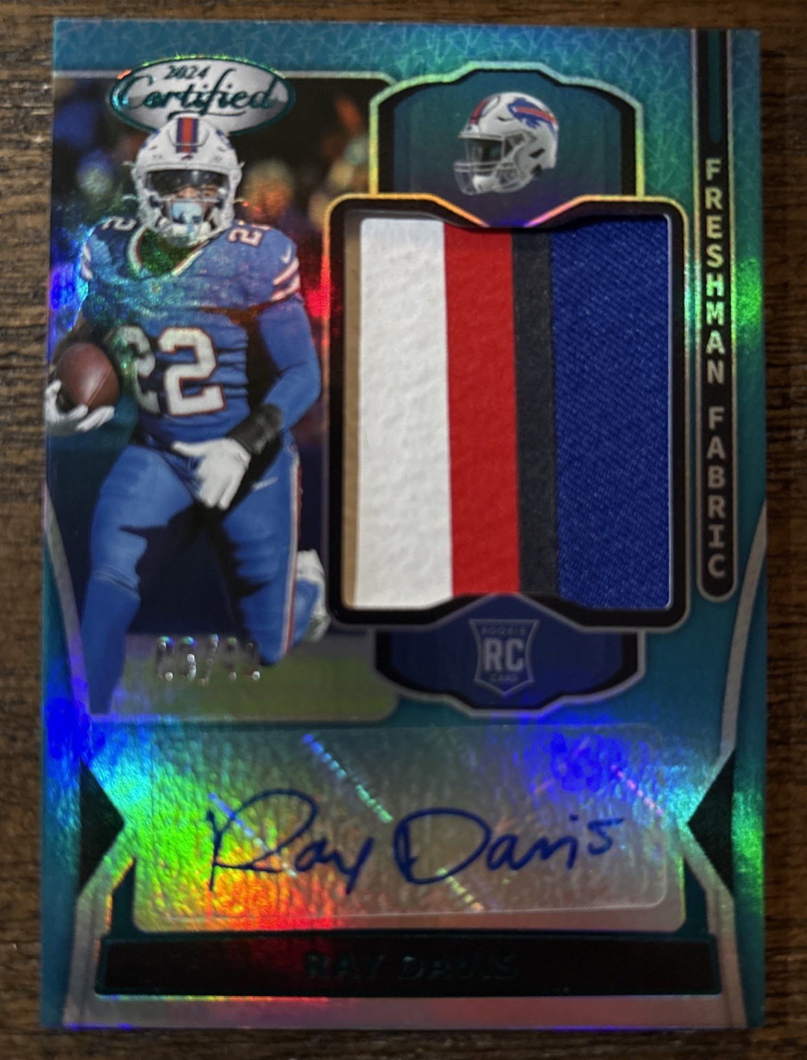 2024 Panini Certified Ray Davis Freshman Fabric Teal /49 RPA RC Auto Patch Bills