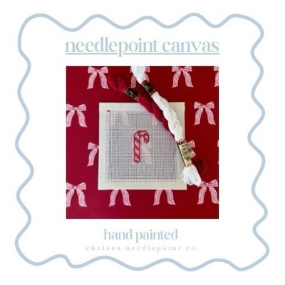 Chelsea Needlepoint Co. Hand Painted Candy Cane Canvas Red White Rectangle