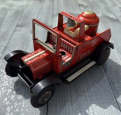 Bandai Weißblech Spielzeug Vintage Feuerwehrauto funktioniert Bump & Go Batterie Motor & Glocke
