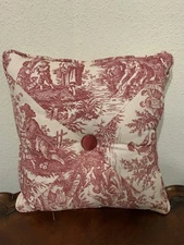 French Country Life Toile Red Beige Custom Made Square Pillow 16" Double Sided