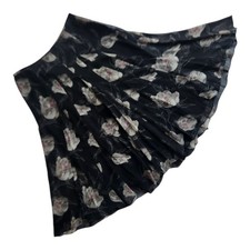 Jones New York 100 Silk Chiffon Black  Multicolor Flowers Midi Skirt Size 12