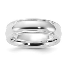 Sterling Silver Milgrain Domed Comfort-Fit No Stone Wedding Band Solid 6mm Ring