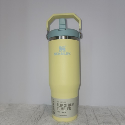 #ad Stanley The IceFlow 30 oz BPA Free Flip Straw Tumbler Yellow Car Cup Holder $25.00