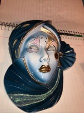 Porcelain Wall Mask Ceramic Italy BlueMardi Gras Lady Sandini Bertoncello 80&rsquo;s