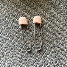 Vintage Baby Diaper Safety Pins Set 2 Large Pastel Pink Cream Metal Caps Retro