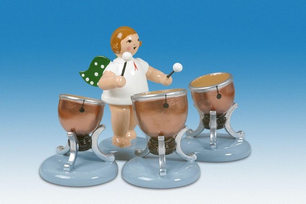 Holzfigur Engel Mit 3 Pauken Und Krone HöHe 6Cm NEU Holzengel Instrument Seiffen-image