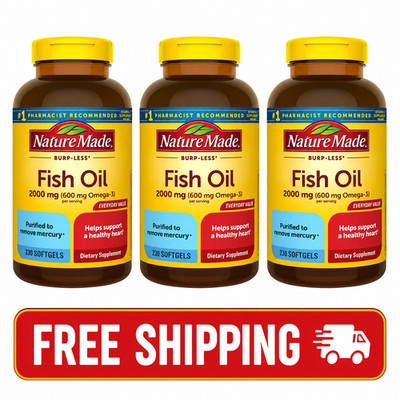 (3 pack) Nature Made Burp Less Fish Oil 2000 mg per Serving Softgels, Omega 3 Fi