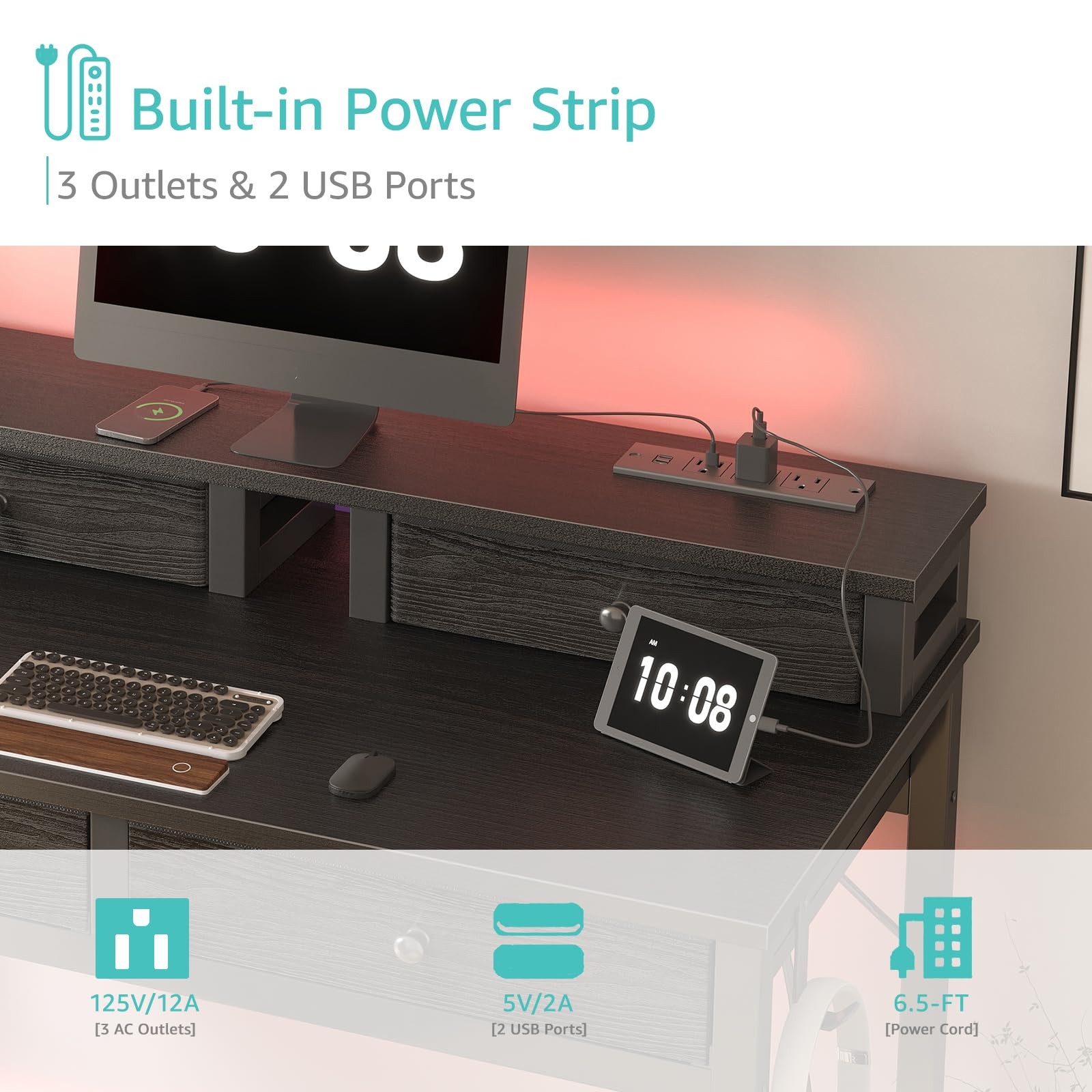 Small Desk with Drawers for Home Office Bedroom, 31 inch Black Writing Study ...