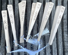 6 Folding Hand Fans Wooden Sandalwood Carved Vintage Decorative Fans Natural