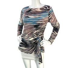 Clara Sun Woo Womens Size S Top Tie Front Long Sleeve Round Neck USA Made