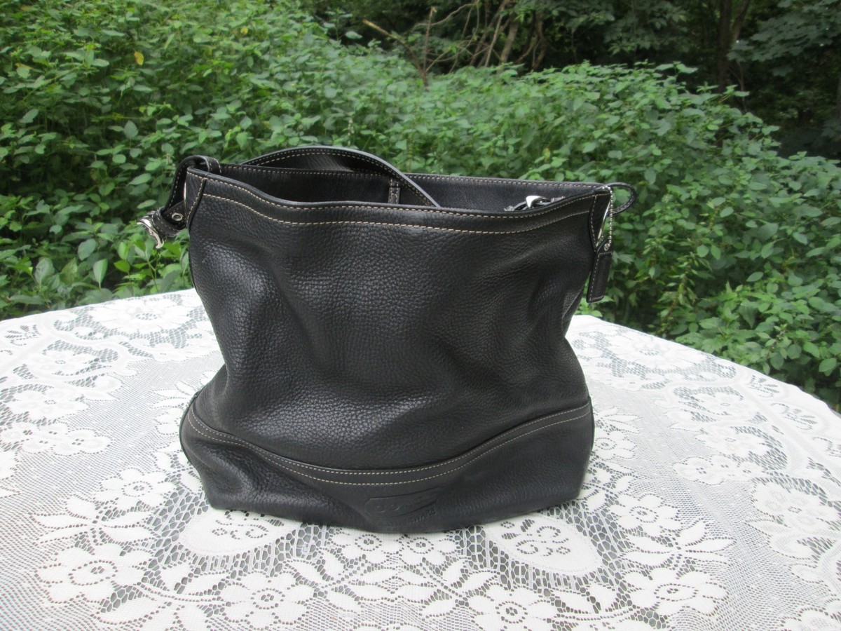 Vintage Coach 5715 Black Pebbled Leatherware Hobo Shoulder Handbag