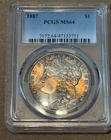 1887 $1 Morgan Silver Dollar PCGS MS64 Beautiful Toning on Obverse