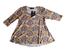 Attitudes By Renee Womens Wearable Art Tunic Swing Top Size XLP BOHO 3/4 Sleeve