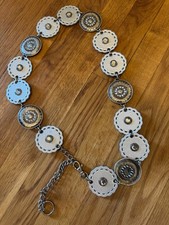 Vintage Silver Leather Metal Rhinestone Concho Belt Navajo Native American