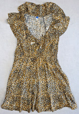 Old Navy Midi Dress Ruffle Short Sleeve Rayon Brown Leopard Animal Print