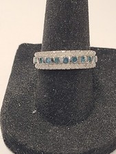 Blue And White Diamond Rhodium Over Sterling Silver Band Ring 0.80ctw