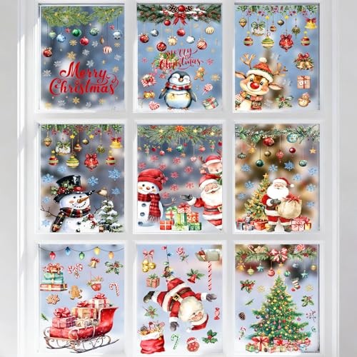 9 Sheets Christmas Window Stickers - Festive Holiday Lights, Christmas Lights