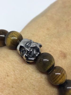 Hand Carved Genuine Tiger's Eye Buddha Beads Stretch Bracelet
