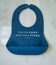 Bella Tunno "Buy One Feed One" Blue Silicone Baby Bib w Food Catcher Excellent