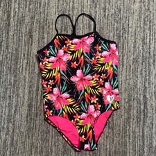 Hurley Girls One Piece Swimsuit Floral Tropical Black Pink Size 5/6