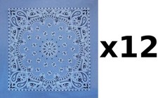 100 Cotton Made in USA Bandanna Chambray Blue DOZEN Paisley 22" x 22"