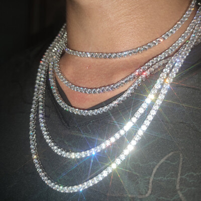 Charm Tennis Chain Necklace Hip Hop Men Women Cubic Zircon 18K Real Gold Plated 