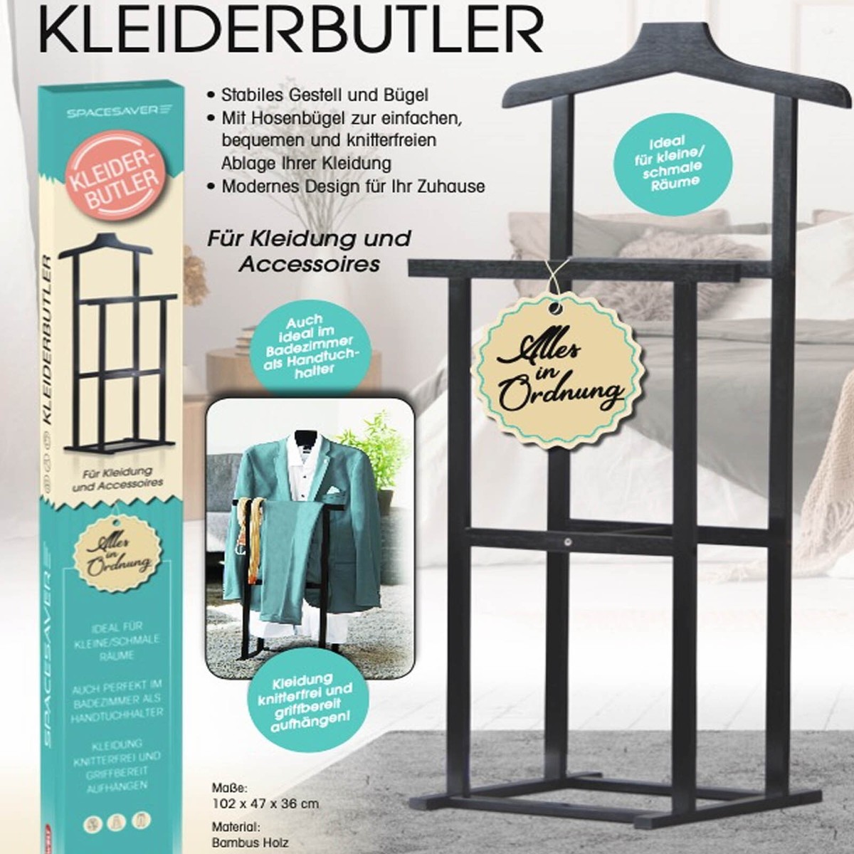 2er Set Kleiderbutler Schwarz 102 x 47 x 36 cm Holz Kleiderständer Herrendiener