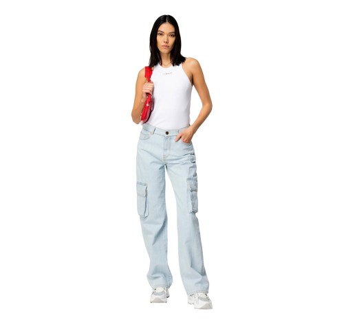 PINKO Canottiera Donna Distinto Costina Di Cotone Con Logo Z04 Colore Bianco - Foto 4 di 5