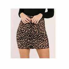 Womens Ladies Elasticated Leopard Print High Waist Mini Pencil Bodycon Skirt