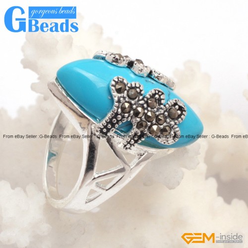 Marquise Stein Tibet Silber Markasit Tibet Silber Ring + Geschenkbox 14x27mm - Bild 23 von 48