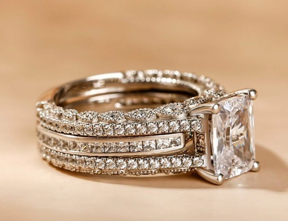 NIB Jeulia Interchangeable Radiant Cut Sterling Silver Bridal Set