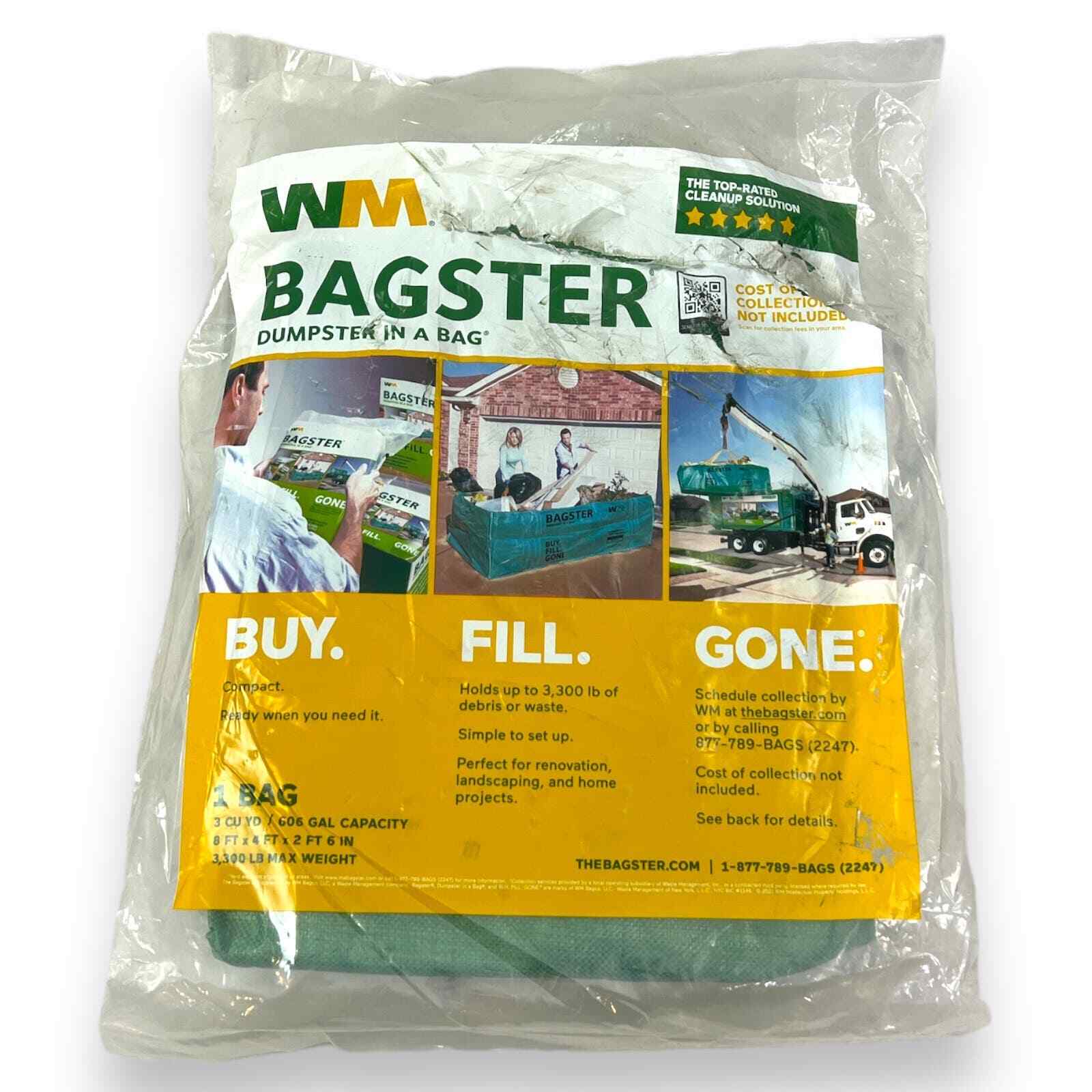 Waste Managment Bagster 3 Cubic Yards 8ft x 4ft x 2 ft 6 in 3300 lb Max