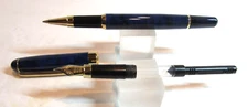 TERZETTI PISA MARBLED BLUE Metal /GT Trim Rollerball/FOUNTAIN Pen+GIFT BOX