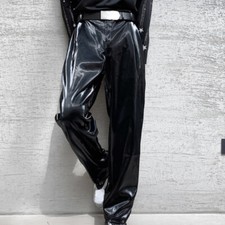 Men Shiny Faux Leather Pants Trousers Wet Look for Stage Party Punk Gothic Solid